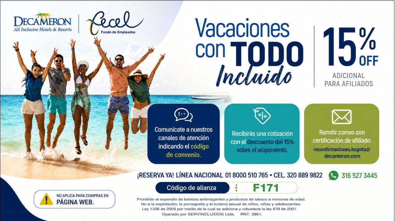 Convenio FECEL con Decameron All Inclusive Hotels & Resorts: hoteles y destinos, planes todo incluido y beneficios exclusivos para asociados y sus familias.