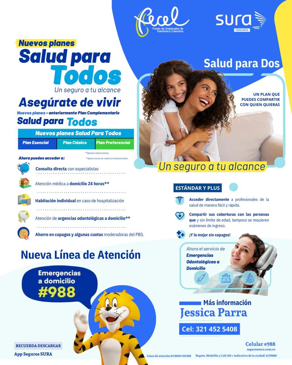 Convenio FECEL con Seguros SURA: planes Salud para Todos con consulta directa con especialistas, atención a domicilio 24 horas y urgencias odontológicas.